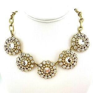 J. Crew Necklace in Gold Tone and Crystal Rosette Floral Cluster Statement